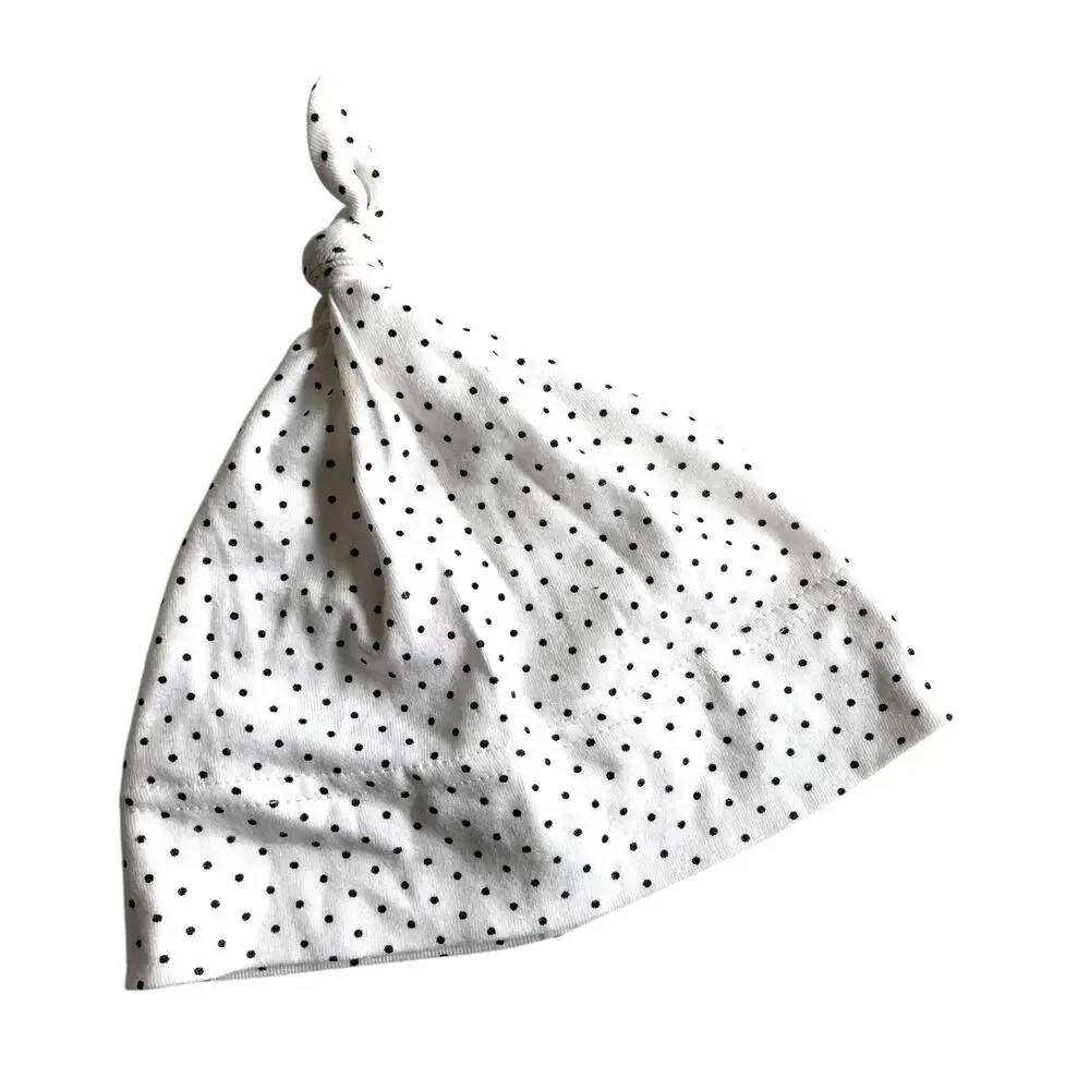 Hanna Andersson Polka Dot Knit Gnome Cap - White Black - Small 1-3Y